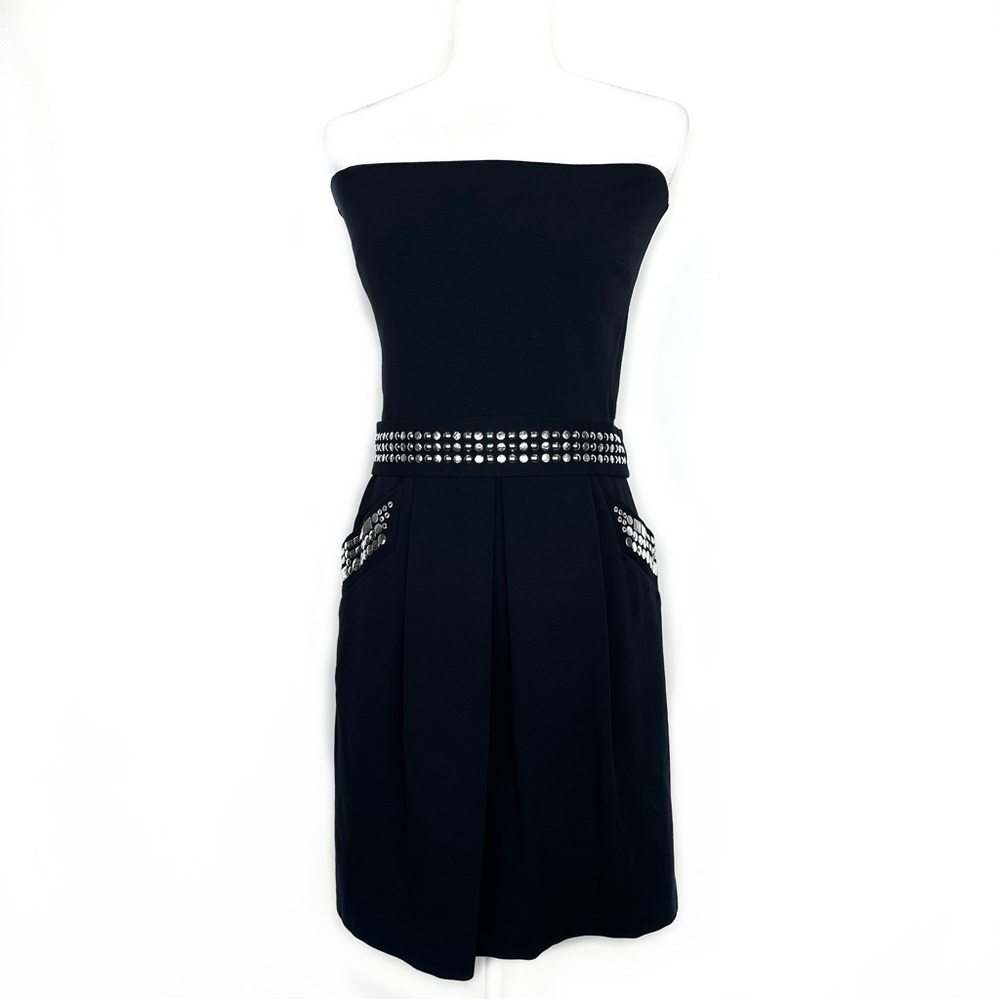 Boston Proper Black Strapless Studded Cocktail Mini Dress Sz 8